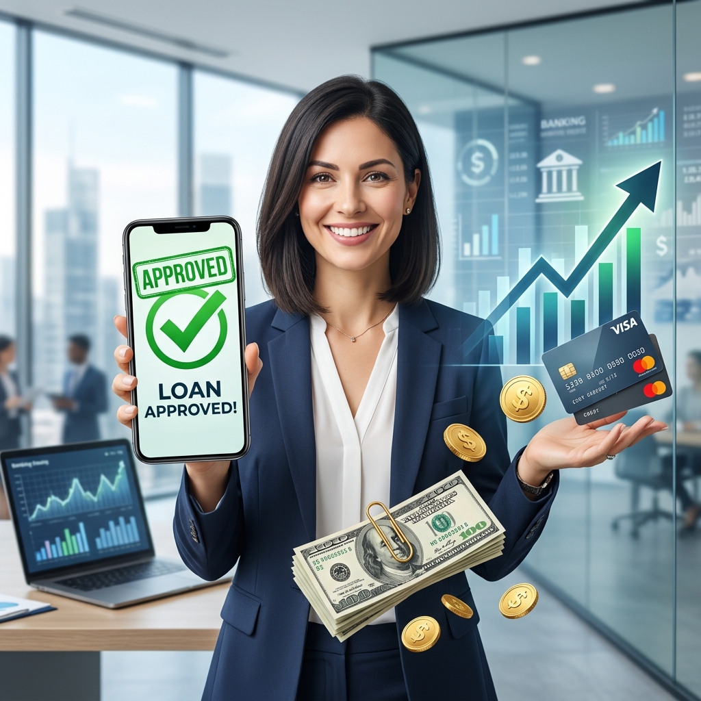 A financial application for a cash advance loan being approved instantly online